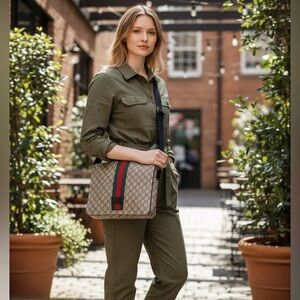 Gucci Beige and Green Messenger Bag